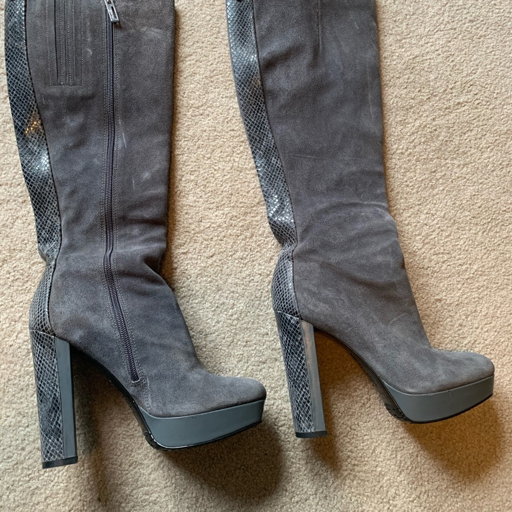 Calvin Klein Grey Suede Knee High Boots